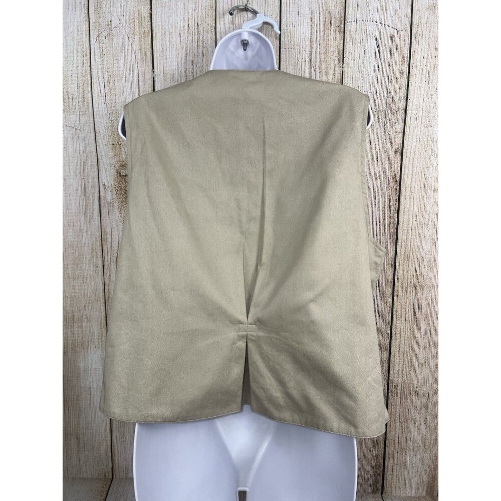Vtg Women‎ Vest Embroidered XL Floral Khaki Plaid Reversible Cottagecore Granny - Picture 4 of 7